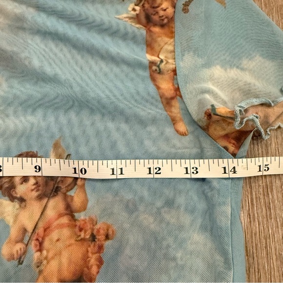 Mesh Tee Shirt Women’s Med Baby Blue Musical Angels Cupid Celestial Renaissance - Picture 4 of 6